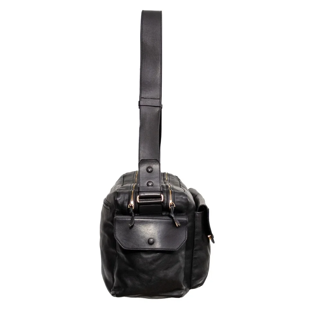 Vntg 1990s Bottega Veneta Dark Brown Leather Multi Pocket Messenger Shoulder Bag